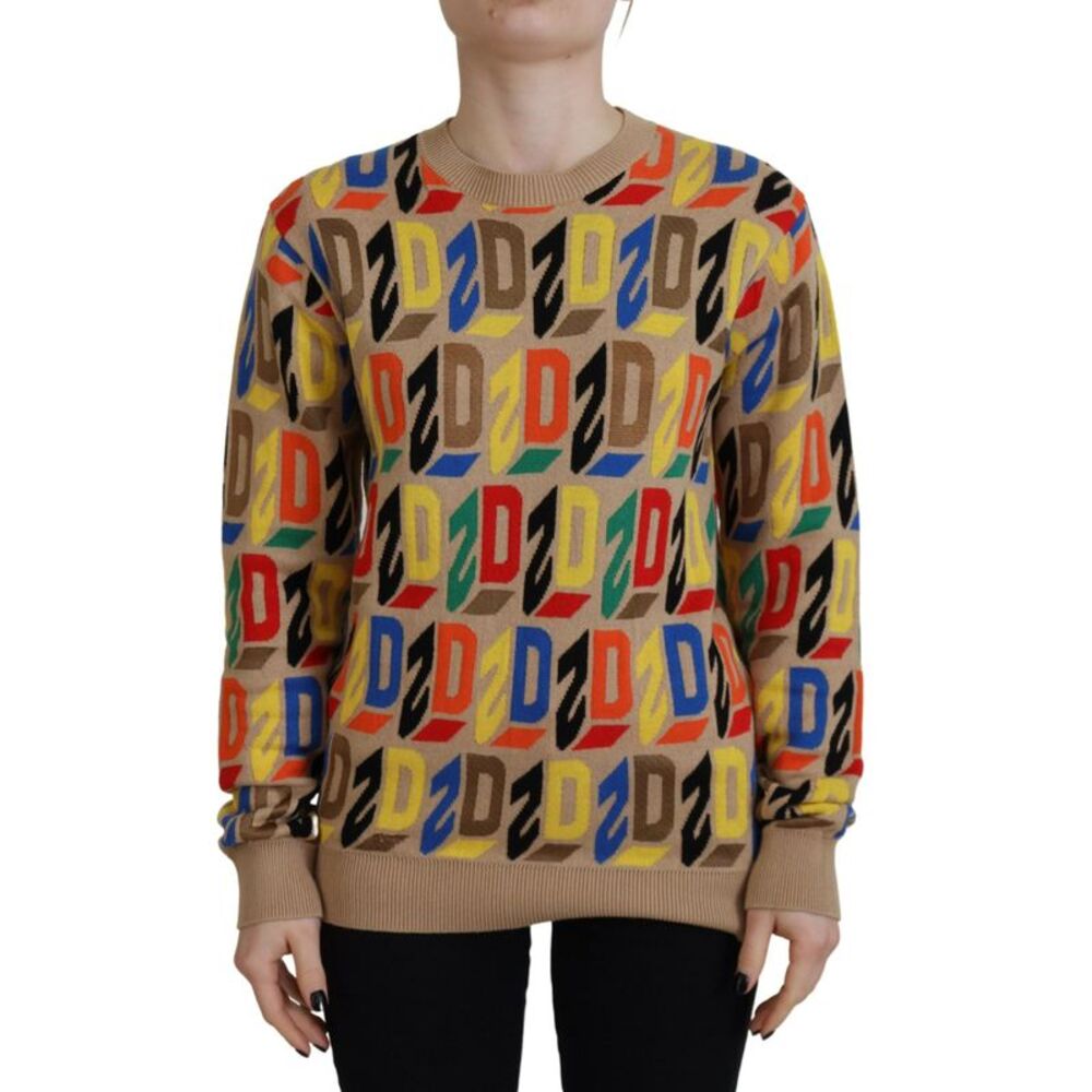 Dsquared² Brown Cotton Long Sleeve Crew Neck Printed Women's Sweater